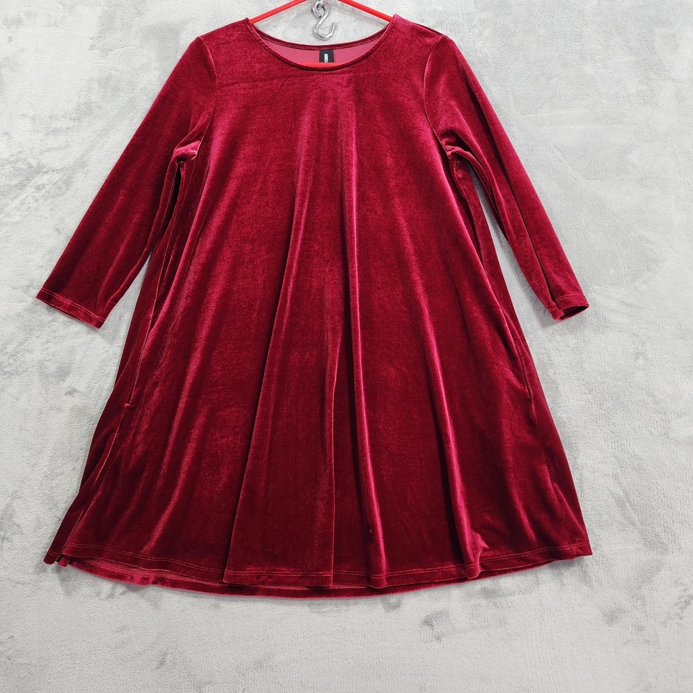 NEW Agnes & Dora Top Womens XL Deep Berry Red Velvet 3/4 Sleeve Swing Tunic